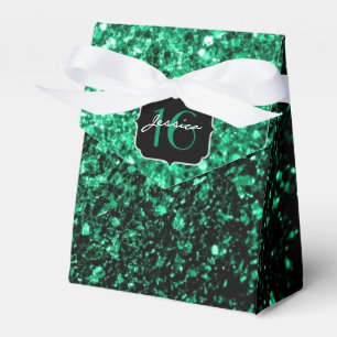Para Regalos El verde esmeralda chispea caja del favor del