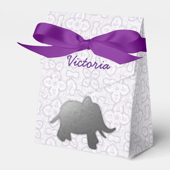 Para Regalos elefante plateado - caja de favores blanca (Front Side)