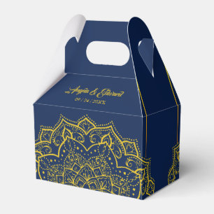 Para Regalos Elegante Caja De Favor De Boda Azul Y Oro Mandala