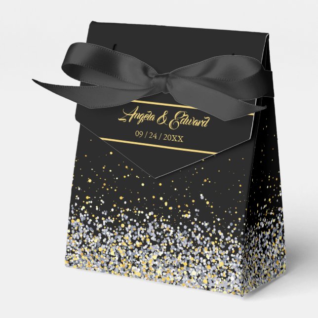 Para Regalos Elegante Caja De Favor De La Boda Negra Y Oro (Front Side)