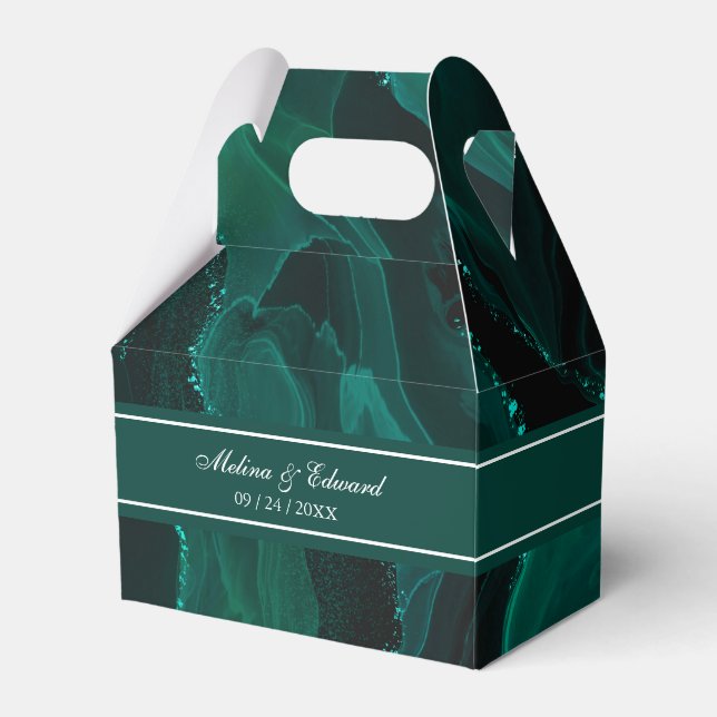 Para Regalos Elegante Caja de Favor de la Boda Verde de Mármol (Front Side)