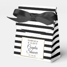 Elegante caja de regalo de boda con franja negra y