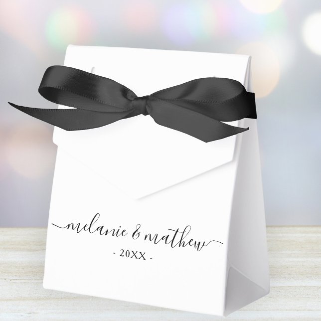 Para Regalos Elegante Moda Caja de Favor de la Boda Blanca Negr (Stylishly Personalize with Your Custom Names & Date.)
