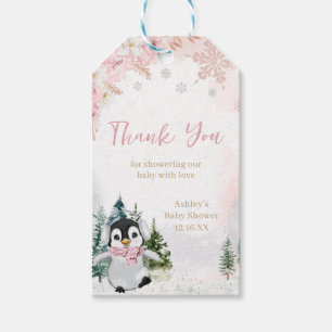Para Regalos Etiquetas Baby Shower Pink Winter Pingüin