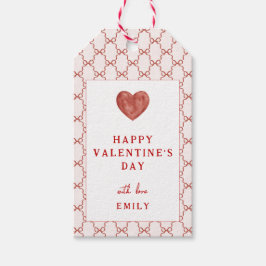 Para Regalos Etiquetas caprichosas de corazón de lazo rojo Feli