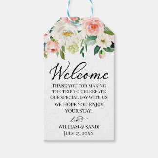 Para Regalos Etiquetas de bienvenida boda, flores de color rosa
