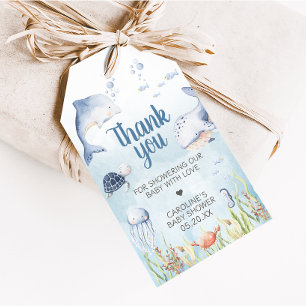 Para Regalos Etiquetas de Favor de Baby Shower Azul Bajo el Mar