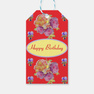 Para Regalos Etiquetas de regalo azul Shabby Red Rose Pansy Flo