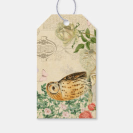 Para Regalos Etiquetas de regalo búho vintage floral con rosas