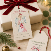 Etiquetas de regalo de ángel de Navidad en acuarel
