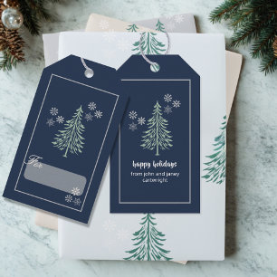 Para Regalos Etiquetas de regalo de árbol de hoja perenne azul