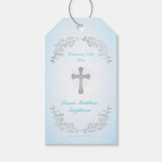 Para Regalos Etiquetas de regalo de bautismo azul cruzado de pl