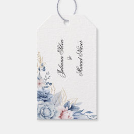 Para Regalos Etiquetas de regalo de boda florales azul polvorie