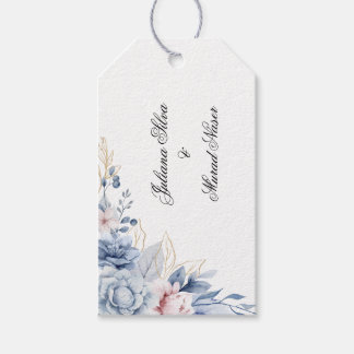 Para Regalos Etiquetas de regalo de boda florales azul polvorie