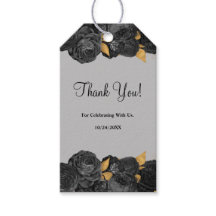 Etiquetas De Regalo De Bodas De Flores Negra Y Oro