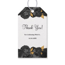 Etiquetas De Regalo De Bodas De Flores Negra Y Oro