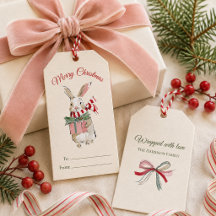 Etiquetas de regalo de conejo de Navidad en acuare
