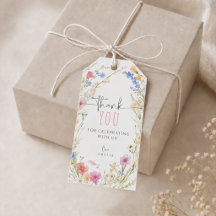 Etiquetas de regalo de cumpleaños de flores silves