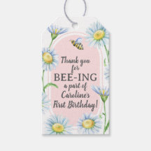 Etiquetas de regalo de cumpleaños Pink Bee-Day con