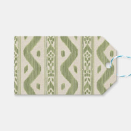 Para Regalos Etiquetas de regalo de Ikat verdes y crema, tejedo