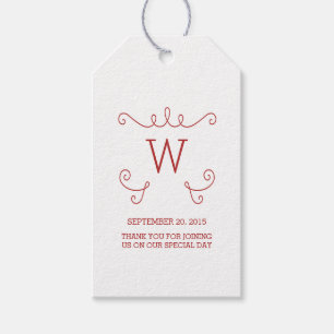 Para Regalos Etiquetas de regalo de Monograma de Flourish Rojo