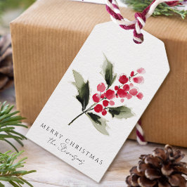 Para Regalos Etiquetas de regalo de Navidad con bayas de acebo