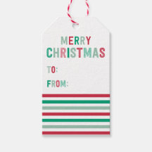 Etiquetas de regalo de Navidad de franja verde y r
