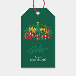 Para Regalos Etiquetas de regalo de Navidad Feliz en Verde Oscu