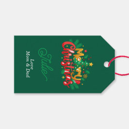 Para Regalos Etiquetas de regalo de Navidad Feliz en Verde Oscu