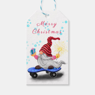 Para Regalos Etiquetas de regalo de Navidad Gnome del patinador