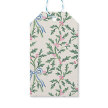Etiquetas de regalo de Navidad Holly Vine Blue Bow