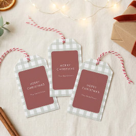 Para Regalos Etiquetas de regalo de Navidad Rust Red Gingham Sa