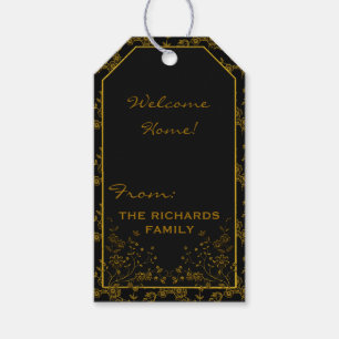 Para Regalos ETIQUETAS DE REGALO DE ORO NEGRO-Floral