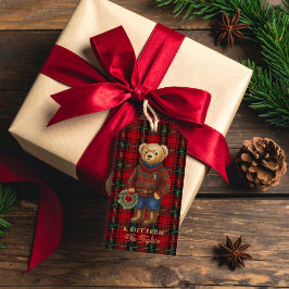 Para Regalos Etiquetas de regalo de osito de Navidad a cuadros