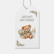 Etiquetas de regalo de oso de peluche verde salvia