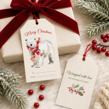Etiquetas de regalo de oso polar de Navidad en acu