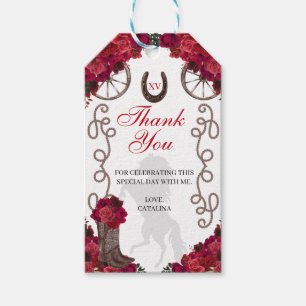 Para Regalos Etiquetas de regalo de Ranchero Quinceanera de ros