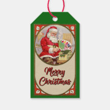 Etiquetas de regalo de Santa pintando una casa de