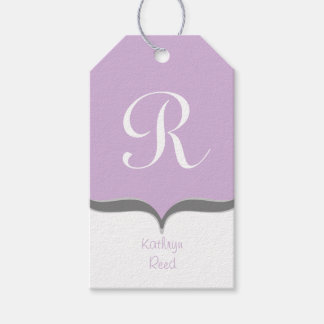 Para Regalos Etiquetas de regalo del Monograma Gris Blanco Lava