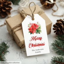 Etiquetas de regalo elegantes de poinsettia de Nav