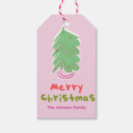 Para Regalos Etiquetas de regalo familiares rosadas de árbol de