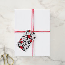 Etiquetas de regalo góticas blancas con rosas roja