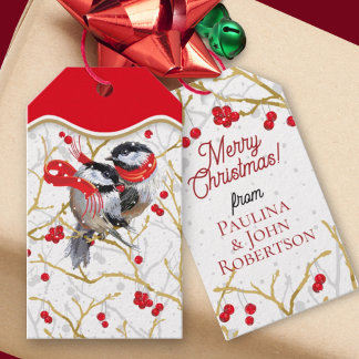 Para Regalos Etiquetas de regalo navideño de chickadees persona