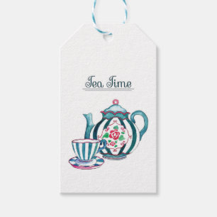 Para Regalos Etiquetas de regalo - Tetera, Taza y Saucer a raya