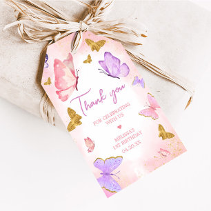 Para Regalos Etiquetas favoritas de mariposa rosada morada pequ