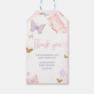 Para Regalos Etiquetas favoritas de primavera de mariposa dorad