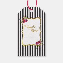 Para Regalos Etiquetas florales de rosa con franja negra y blan
