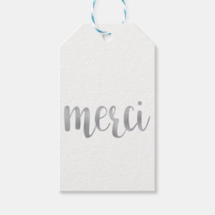 Para Regalos Etiquetas "merci" plateadas, Relieve metalizado, v