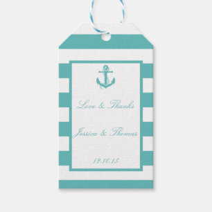 Para Regalos Etiquetas Nautical Turquoise Stripe Anchor Boda Gi