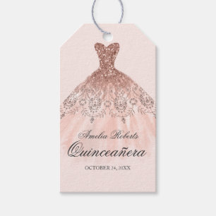 Para Regalos Etiquetas Quinceanera de la vestimenta dorada del 